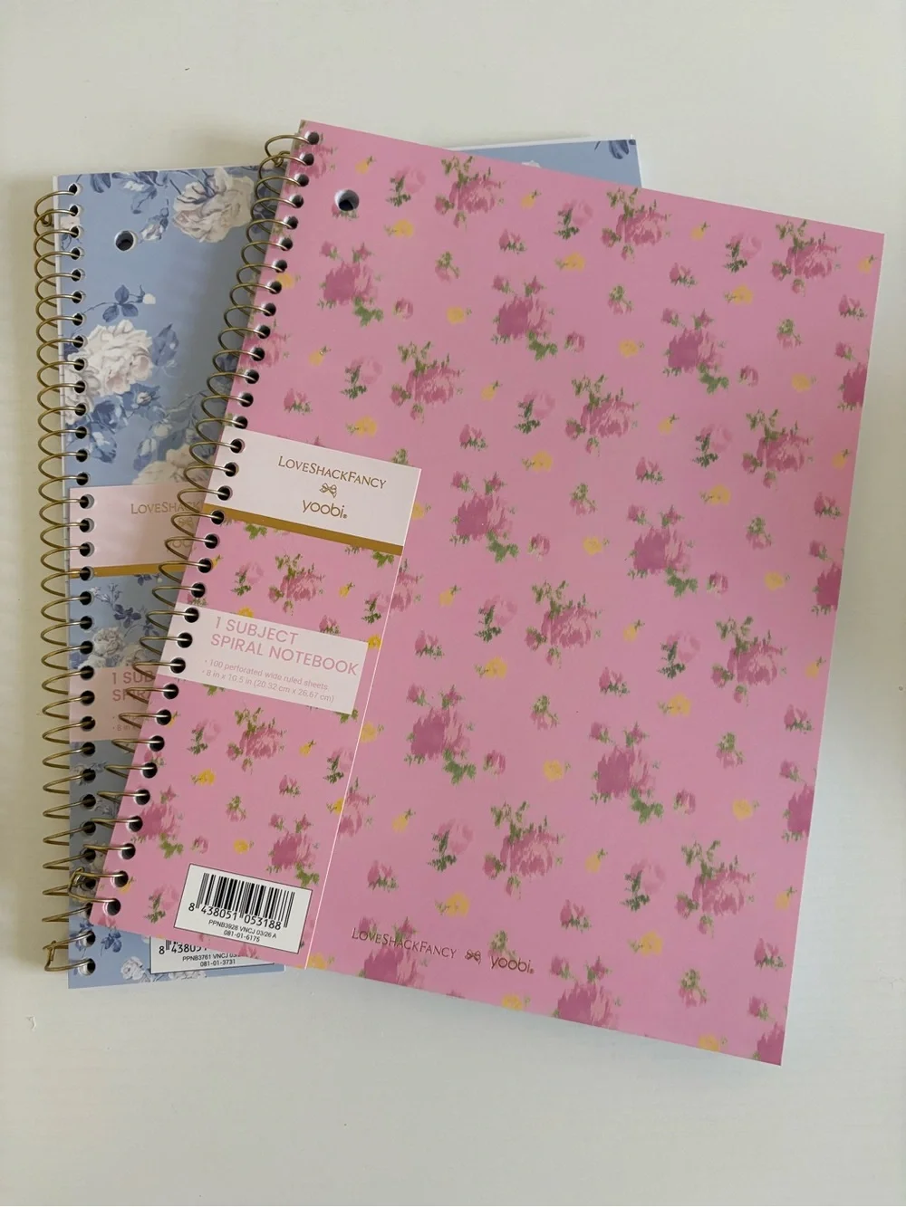 2 LoveShackFancy x Yoobi Floral Spiral Notebooks - Blue & Pink Covers